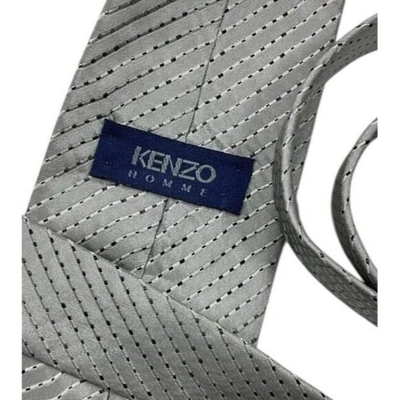 KENZO Men's 100% Silk Necktie LUXURY Gray Silver Striped Geometric W:3.7" EUC - Picture 2 of 4